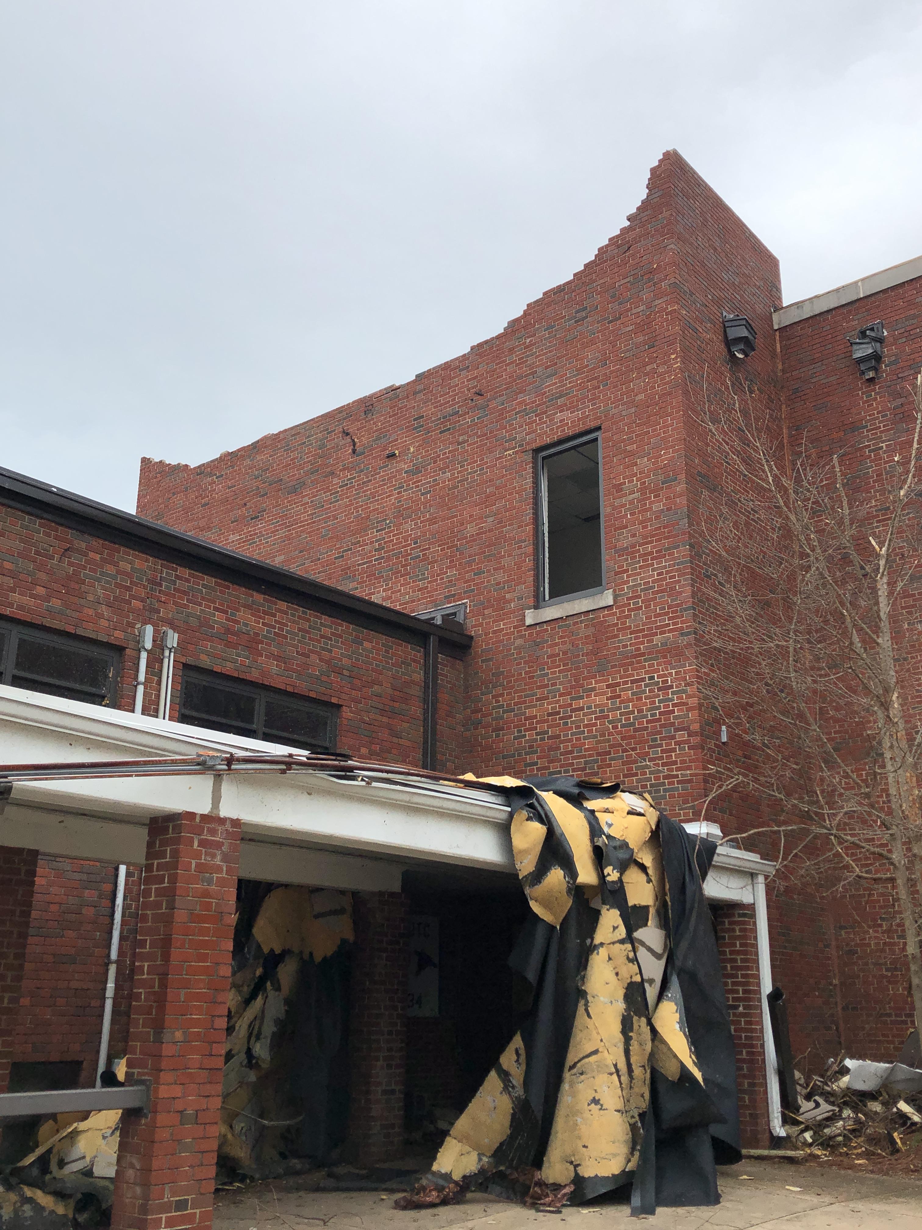 EF3 damage at the Newnan High School in Newnan from the Newnan tornado.