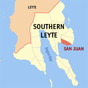 Mapa han Southern Leyte nga nagpapakita kon hain nahamutangan an San Juan