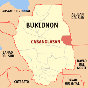 Mapa han Bukidnon nga nagpapakita kon hain an Cabanglasan