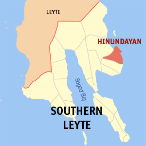 Mapa han Southern Leyte nga nagpapakita kon hain nahamutangan an Hinundayan