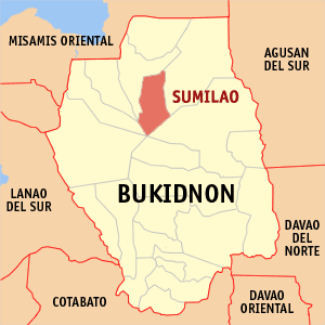 Mapa han Bukidnon nga nagpapakita kon hain an Sumilao