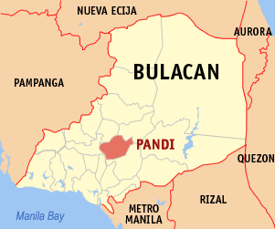 Mapa han Bulacan nga nagpapakita kon hain nahimutang an Pandi