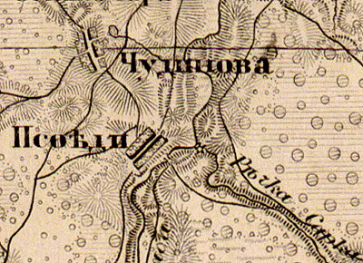 Деревня Псоедь на карте 1863 года