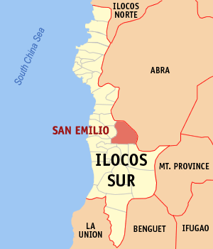 Mapa han Ilocos Sur nga nagpapakita kon hain nahamutang an San Emilio