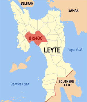 Mapa sa Lalawigan sa Leyte nga nagpakita kon asa nahimutang ang Dakbayan sa Ormoc