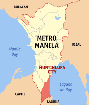 Mapa han Metro Manila nga nagpapakita kon hain nahimutang an Syudad han Muntinlupa