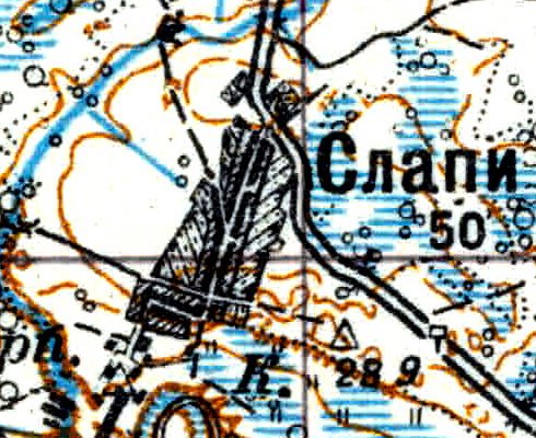 Деревня Слапи на карте 1926 года