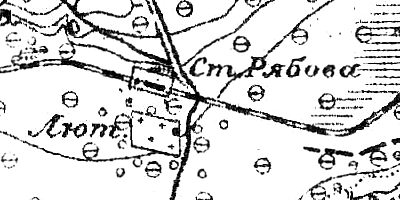 Станция Рябово. 1895 год. К югу от станции обозначено лютеранское кладбище, существующее до настоящего времени