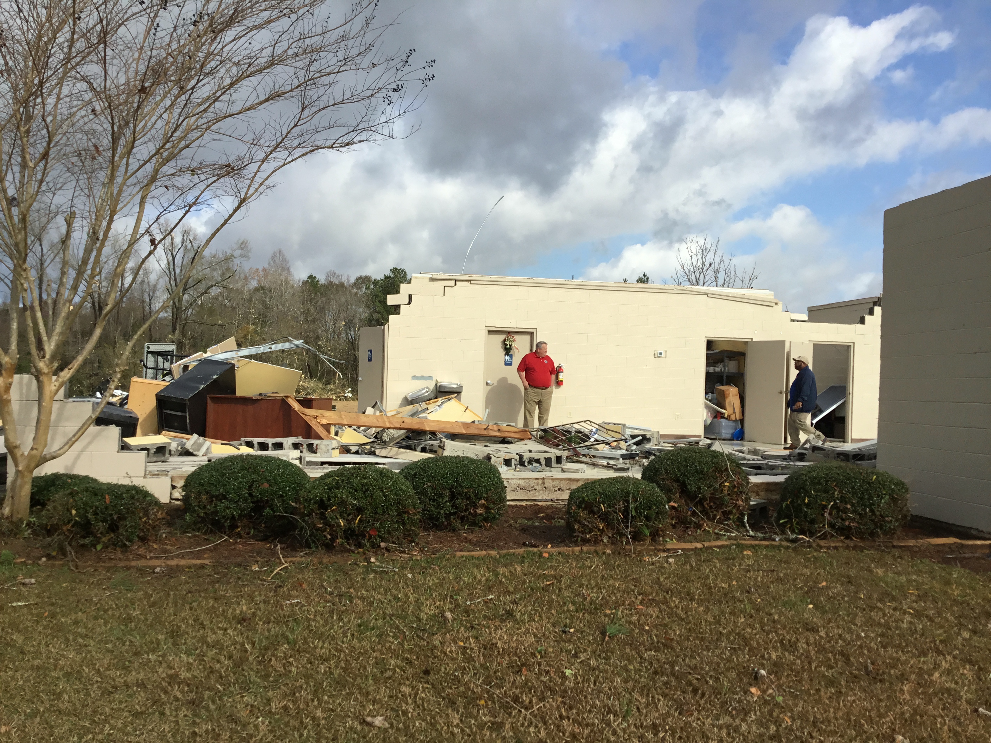 Heavy damage to a community center in the northern suburbs of Montgomery, Alabama.