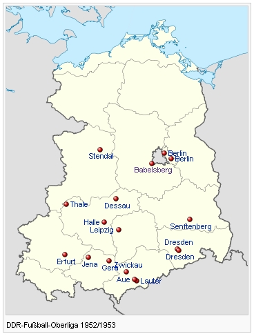 Karte der DDR Fußballoberliga 1952–1953