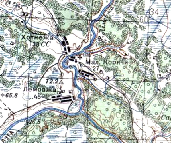Деревня Лемовжа на карте 1940 года