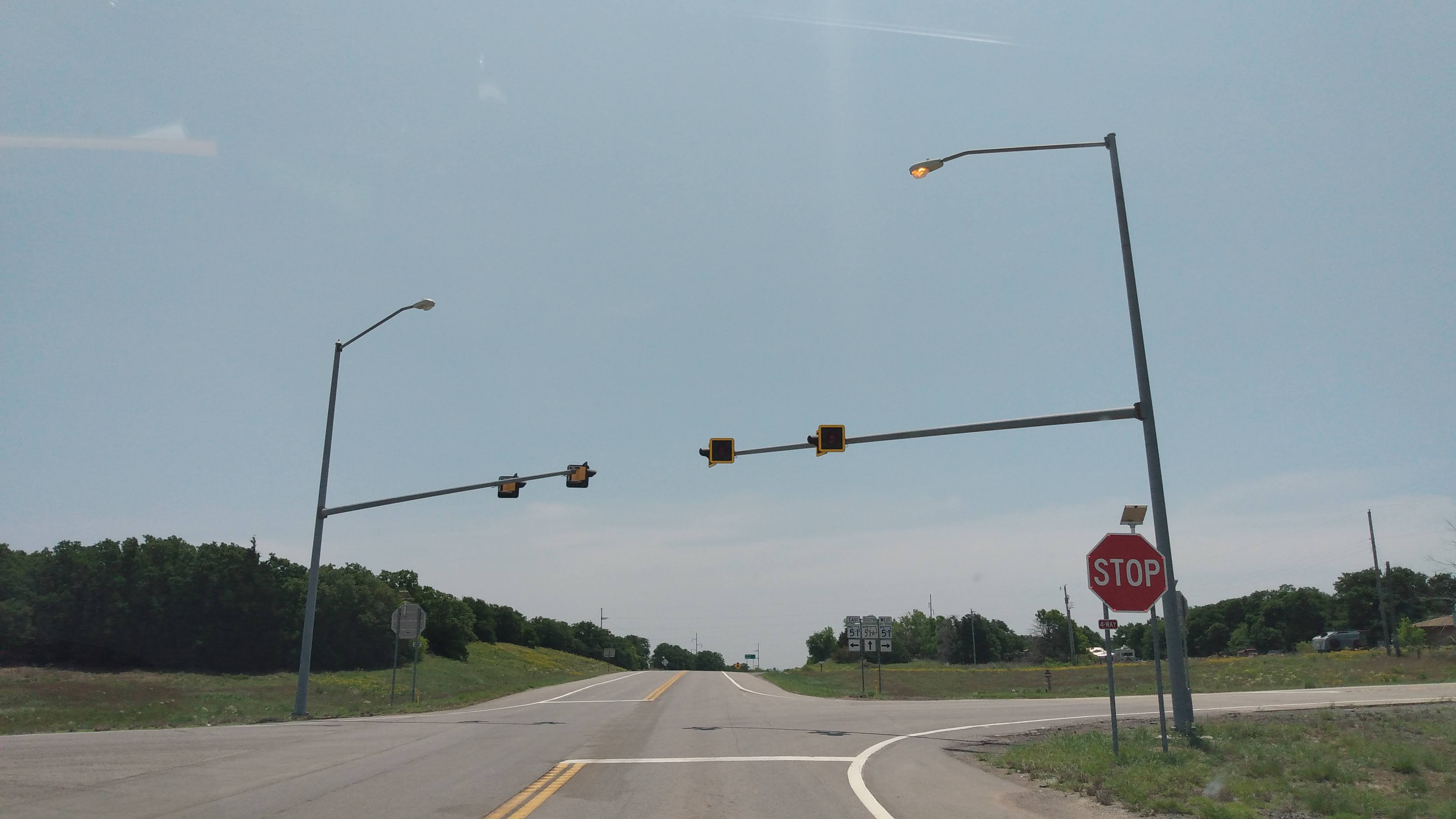 The SH-51 and SH-51A intersection in Southard, Oklahoma in 2023.