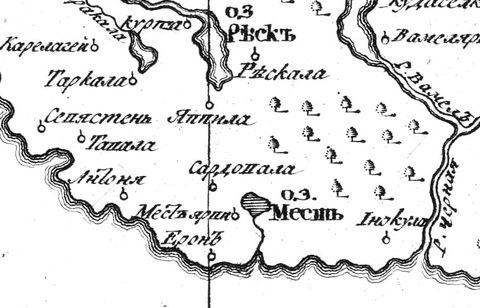 Деревня Карьялайнен (Карелагей) на русской карте 1745 года