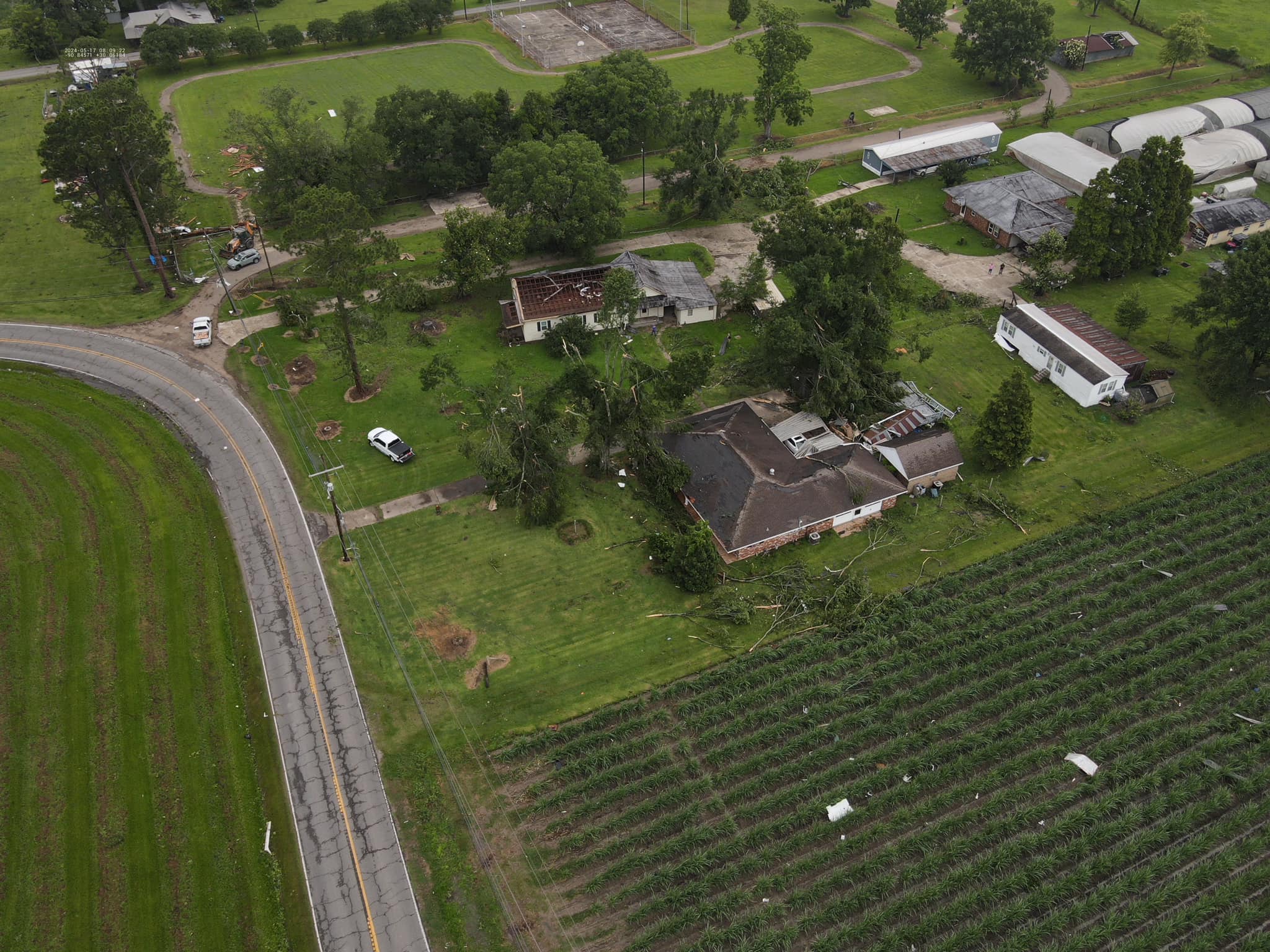 EF0-EF1 damage to homes and trees in Romeville, Louisiana.