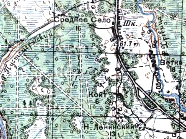 Деревня Ветки на карте 1940 года