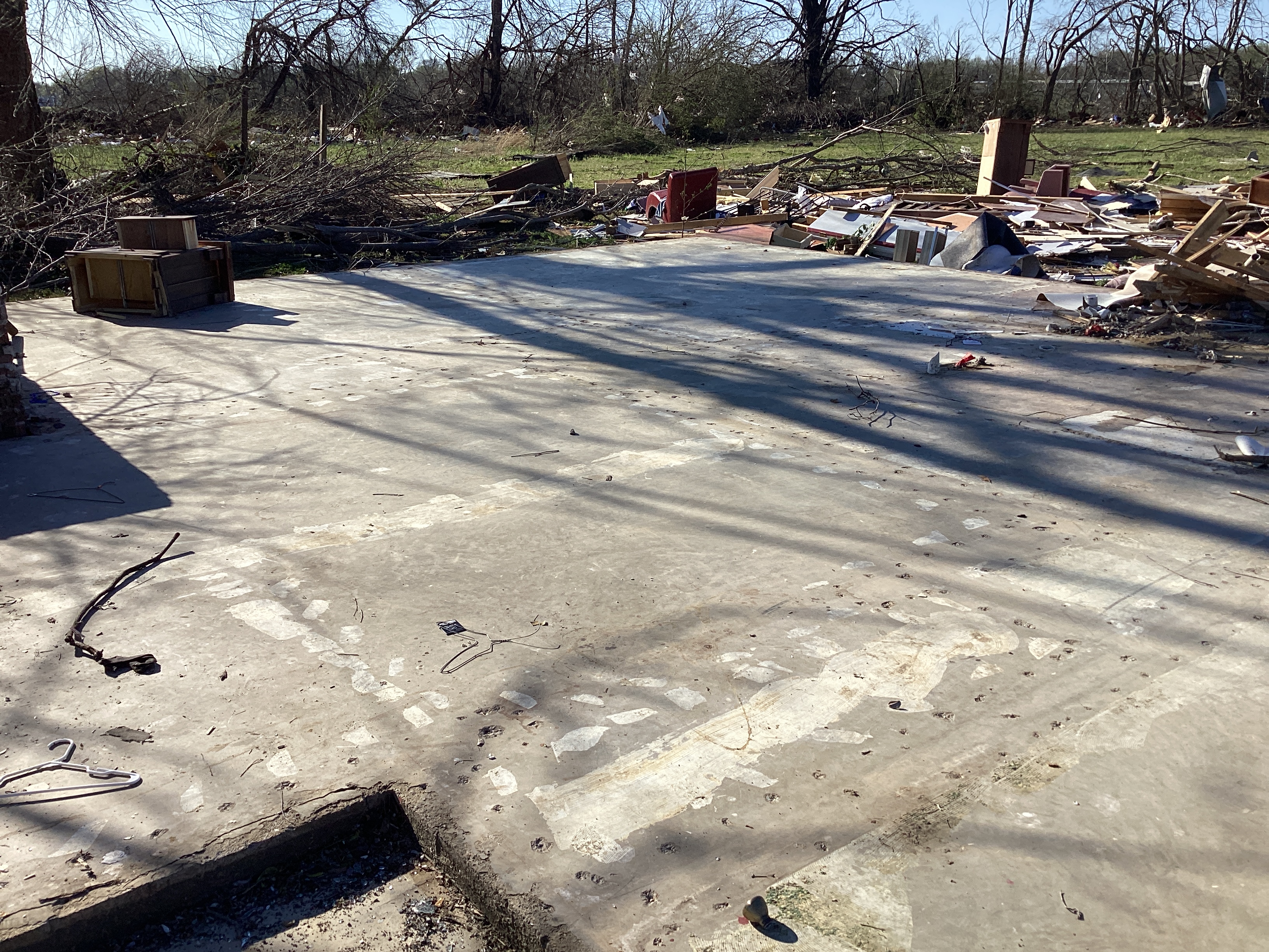 A home that was swept away at EF3 intensity south of Covington, Tennessee.