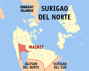 Mapa han Surigao del Norte nga nagpapakita kon hain an Mainit