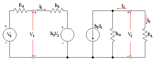 Modello ibrido generale del transistor. In questa configurazione il transistor è un amplificatore.