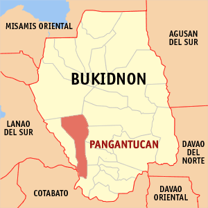 Mapa han Bukidnon nga nagpapakita kon hain an Pangantucan