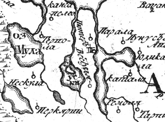 Деревня Перкъярви на русской карте 1745 года