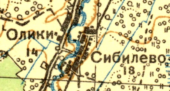 Деревня Олики на карте на карте 1931 года