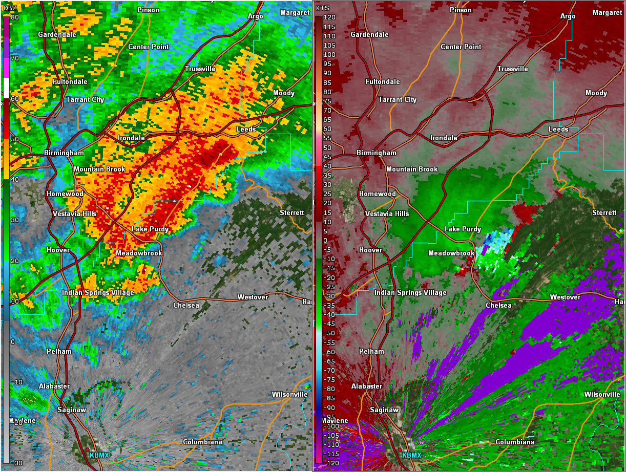 Radar image of EF3 Eagle Point tornado at peak intensity as it struck Eagle Point 1841Z 3-25-2021