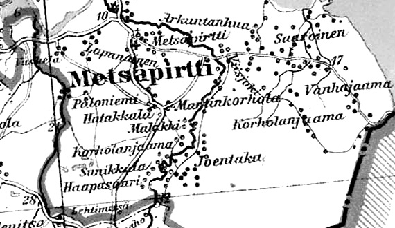 Деревня Метсяпиртти на карте 1923 года