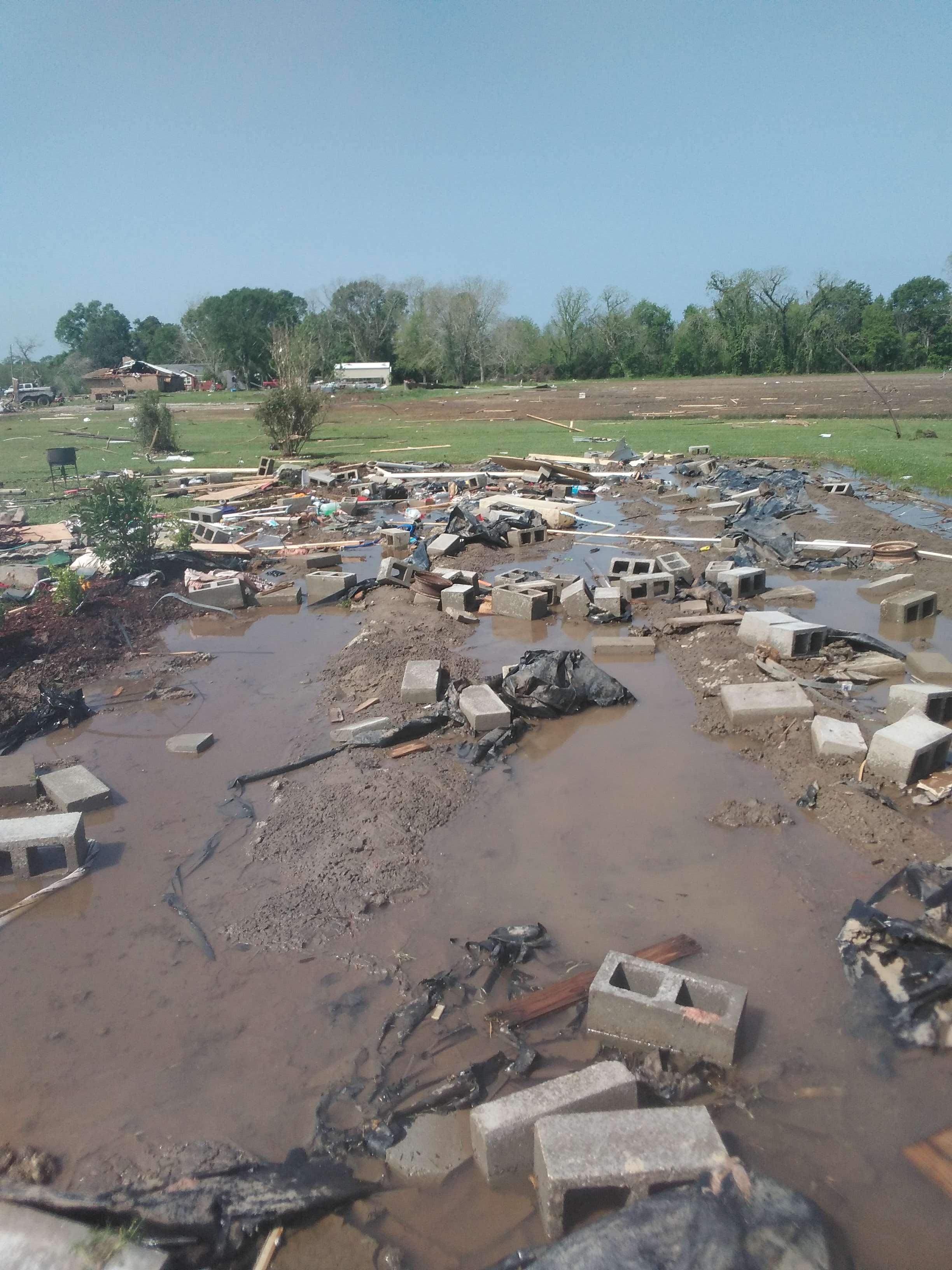 A mobile home destroyed by the EF3 tornado in Waxia, Louisiana