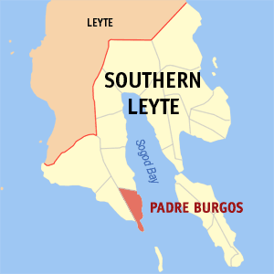 Mapa han Southern Leyte nga nagpapakita kon hain an Padre Burgos