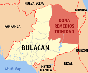 Mapa han Bulacan nga nagpapakita kon hain nahimutang an Doña Remedios Trinidad