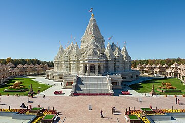 Swaminarayan Akshardham in Robbinsville, Mercer County, the world's largest Hindu temple outside Asia.[123] New Jersey is home to the highest concentration of Hindus (3%) in the U.S.