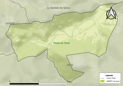 Carte de la ZNIEFF de type 2 sur la commune.