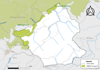 Carte des ZNIEFF de type 2 de la commune.