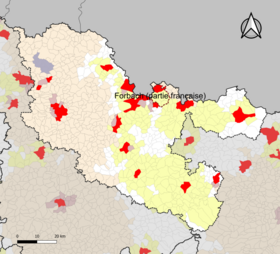 Localisation de l'aire d'attraction de Forbach (partie française) dans le département de la Moselle.