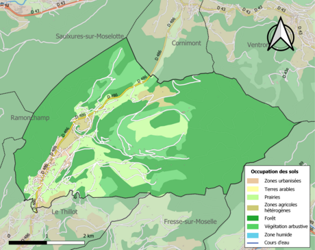 Carte en couleurs présentant l'occupation des sols.