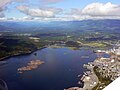 The mouth of the Somass is in the middle-right of this aerial view of Port Alberni harbour