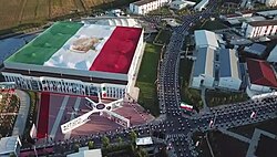 An aerial view of Ashraf-3 during a ceremony.