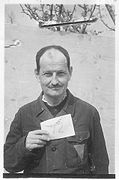 United States Army photo of Austrian economist and financial specialist Benedikt Kautsky [de], a political prisoner, who was liberated from Buchenwald