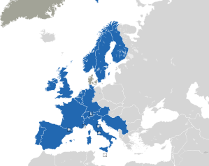 A coloured map of the countries of Europe