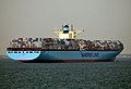 Mærsk group container ship Edith Maersk (11.000 TEU/156,907 tons DW) in the Suez Canal