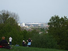 Arsenal F.C.'s Emirates Stadium viewed from Hampstead Heath