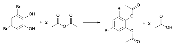 Veresterung von 3,5-Dibrombrenzcatechin mit Essigsäureanhydrid