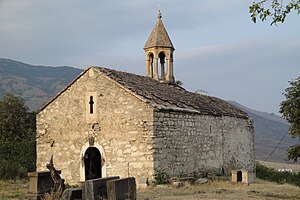 The 14th-century church of Spitak Khach located on a hill to the north of the village, on the road towards Hadrut