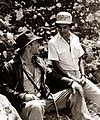 Harrison Ford and Chandran Rutnam on the set of Indiana Jones and the Temple of Doom which was shot in Hantana, Sri Lanka in 1983