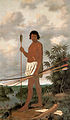 Brazilian warrior with traditional bow and arrows and a European knife