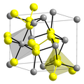 Structure de la pyrite. Jaune : S−, gris : Fe2+.