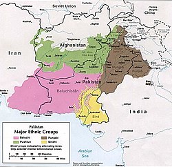 Map of Pakistan's major ethnic groups in 1980
