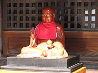 Pindolabharadrāja (Binzuru) statue in Mitsu-tera Temple, Osaka, Japan.