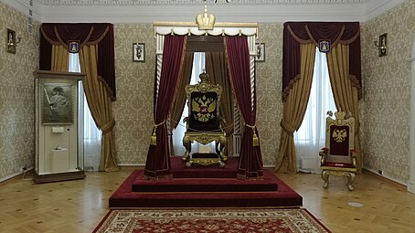 Tsar's throne in the throne room of the Tobolsk Viceroy's Palace (reconstruction) Tobolsk State Historical Architectural Museum Reserve The Viceroy's House (Tobolsk)