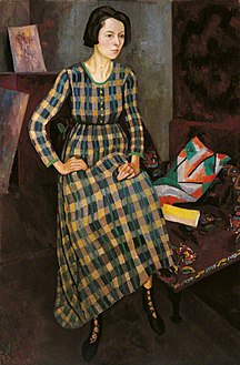 Nina Hamnett, Roger Fry (1917). Robe dessinée par Vanessa Bell et confectionnée dans les ateliers Omega Workshops